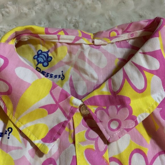 Bees Ladies Snap Front House Coat Yellow Pink Flowers Floral Vintage - Picture 4 of 9